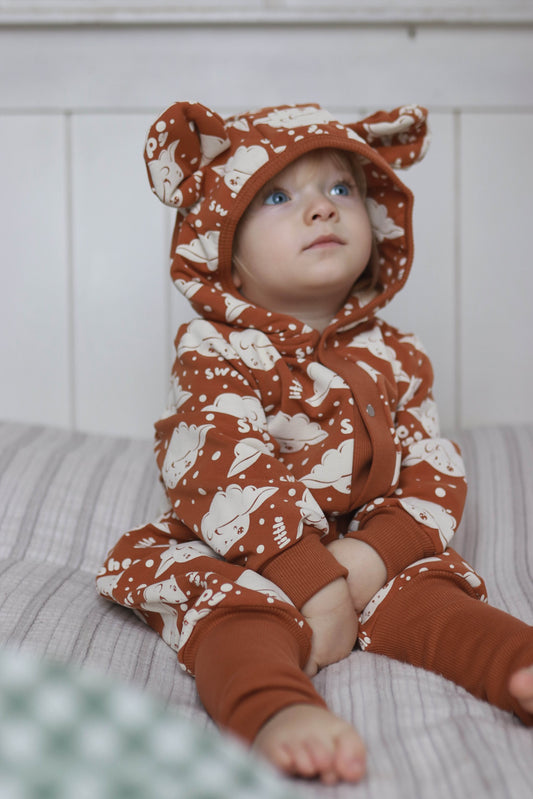 Eared Jumpsuit for Babies and Kids - Cinnamon Sheep